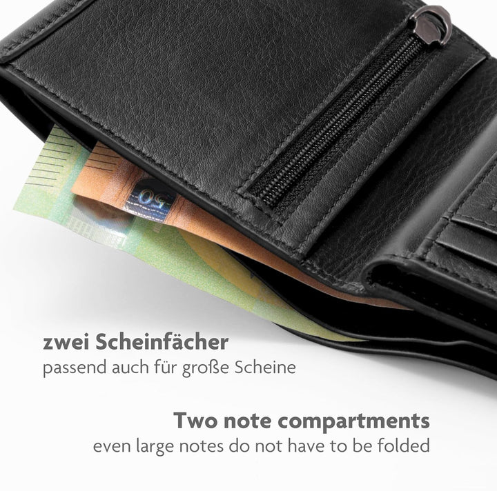 Fa.Volmer ® Schwarze Geldbörse aus echtem Leder für Herren und Damen im Hochformat I mit RFID Schutz