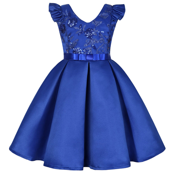 BUNNY LULU Mädchen Kleid mit schräger Schulter, Brautjungfer, Hochzeit, Prinzessin, Kinder, Schleife