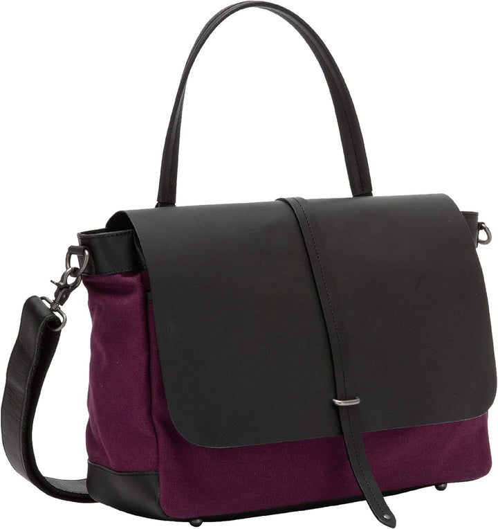 DUDU Grosse Damen Schulter-Tasche aus Leder und Canvas Stoff Bicolor Postman mit abnehmbarem Schulte