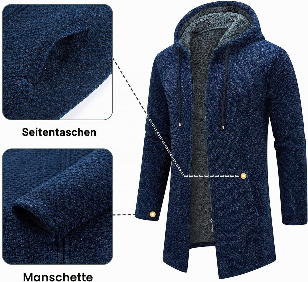 KUDORO Strickjacke Herren Cardigan Lang Trachtenjacke Kapuze mit Kapuze Gestrickt Pullover Hoodie Wi