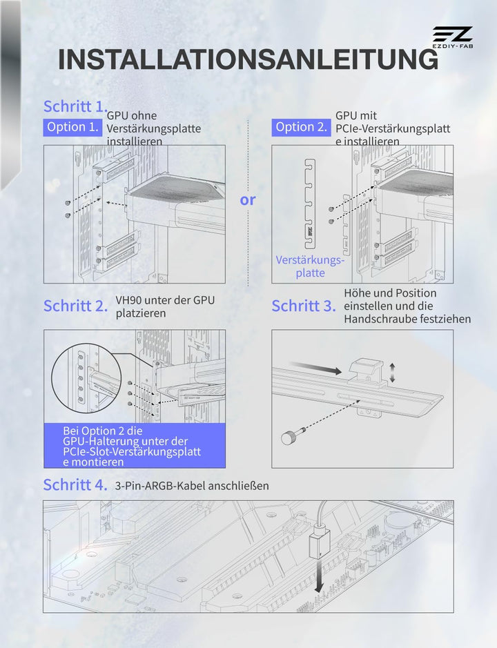 EZDIY-FAB VH90 ARGB Grafikarten-Stützhalterung,Verstärkte Verstellbare Anti-Sag GPU-Halterung mit Pr