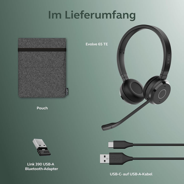 Jabra Evolve 65 TE (3. Ausgabe 2025) Kabelloses Bluetooth-Stereo-Headset mit Geräuschunterdr.-Mikrof