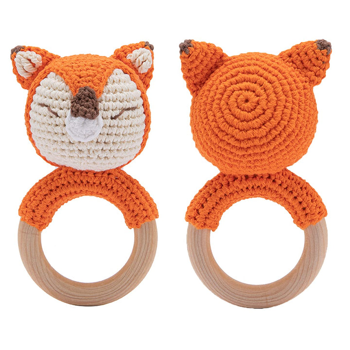 Youuys Babyrassel Gehäkelte Holz Häkeln Tiere Greifling Baby Holz Rassel mit Sound Handmade Rassel f