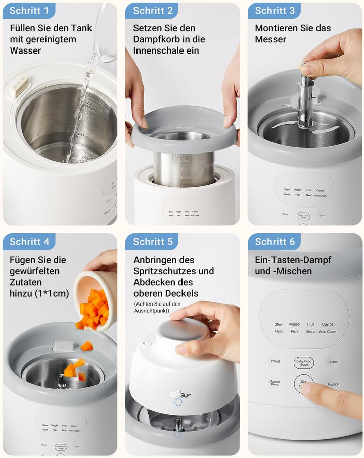 Bear Babynahrungszubereiter NutriEase AllStage Edelstahl, OneStep Baby Food Maker Babybrei-Zubereite
