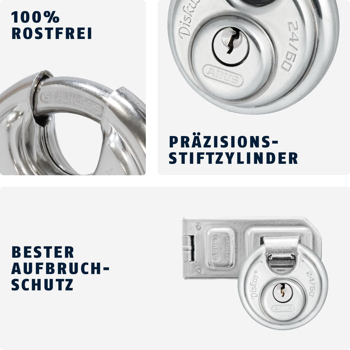 Abus - 24IB/60 60mm Diskus Vorhängeschloss Edelstahl Carded - ABU24IB60C, 60mm