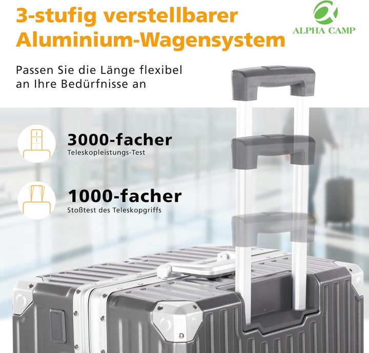 ALPHA CAMP Koffer Polycarbonat L Reisekoffer TSA Schloss Hartschalenkoffer mit Rollen 44x26.4x65.8cm