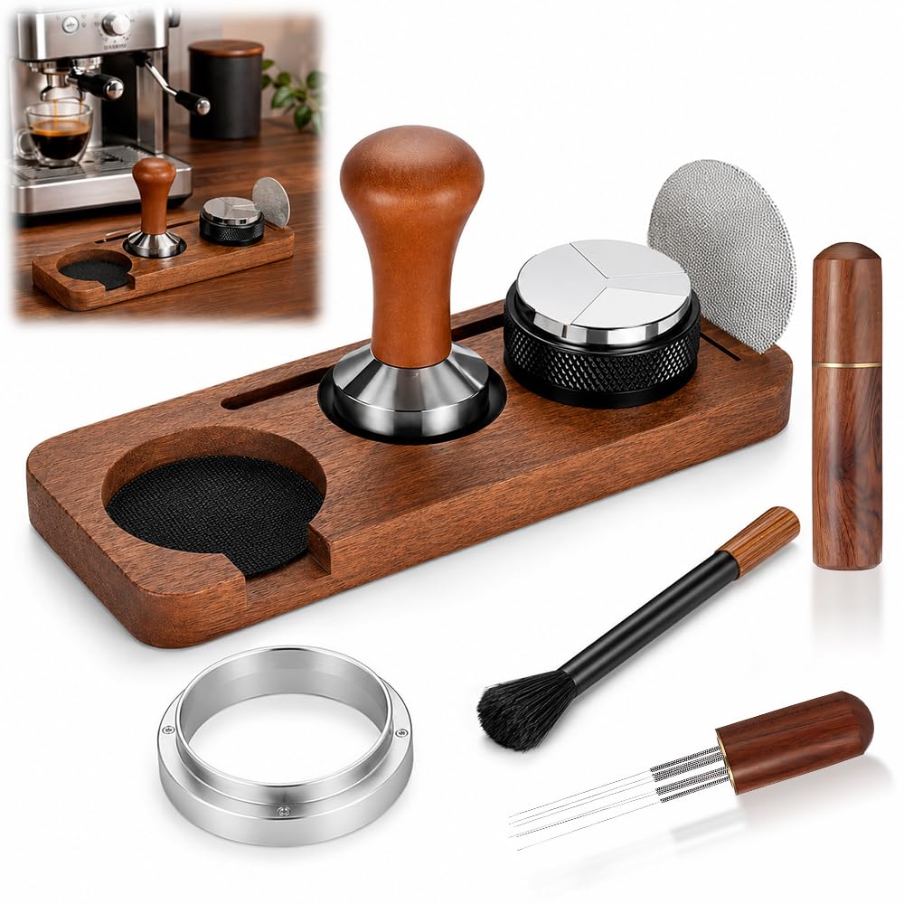 NAVESO Espresso Zubehör, 51mm Siebträger Zubehör Set 7, Barista Set | Espresso Set mit Kaffee Tamper
