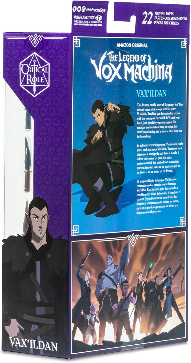 McFarlane Toys, 7 Zoll Critical Role Vox Machina Vax'Ildan Actionfigur mit 22 beweglichen Teilen, Sa