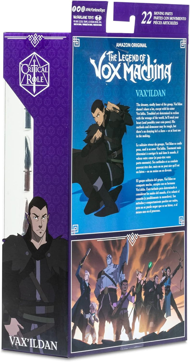 McFarlane Toys, 7 Zoll Critical Role Vox Machina Vax'Ildan Actionfigur mit 22 beweglichen Teilen, Sa