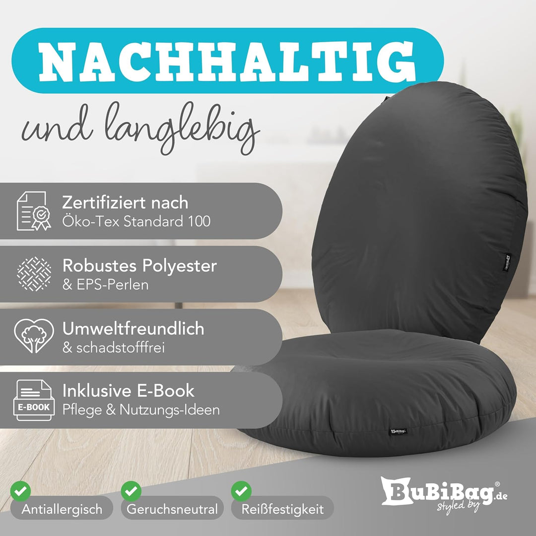 BuBiBag 2in1 Sitzsack L - XXL mit Füllung für Kinder &amp; Erwachsene, Gaming Beanbag &amp; Bodenkissen für