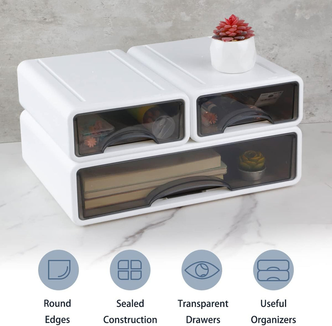 3Pcs Schreibtisch Organizer Schubladen, Stapelbare Desktop Aufbewahrungsbox mit 3 Schubladen, Büro S