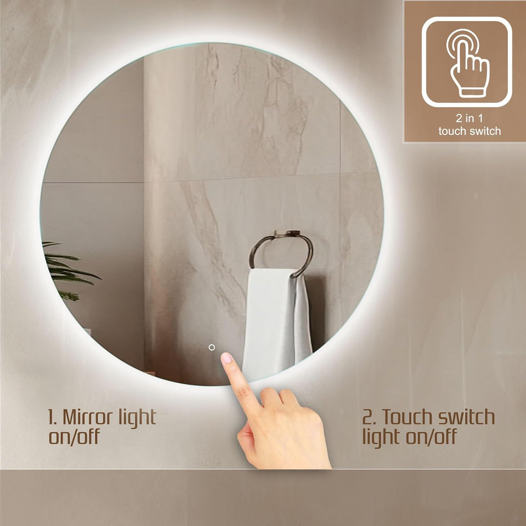 Venti 60cm Badspiegel mit Beleuchtung, Badezimmerspiegel mit Beleuchtung, LED Badspiegel, Spiegel Ru