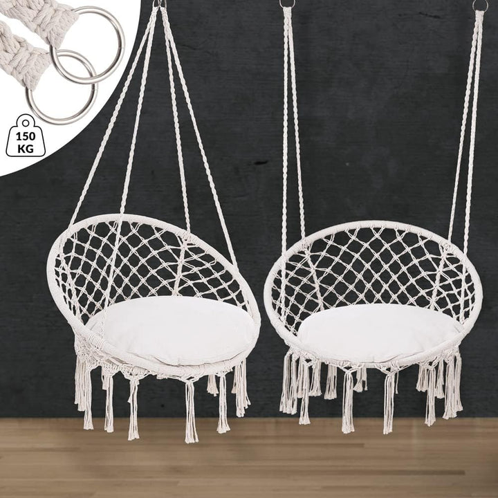 DETEX® Hängesessel bis 150kg Belastbar Boho Stil Wetterfest GS-Zertifiziert Garten 360° Drehbar Crem