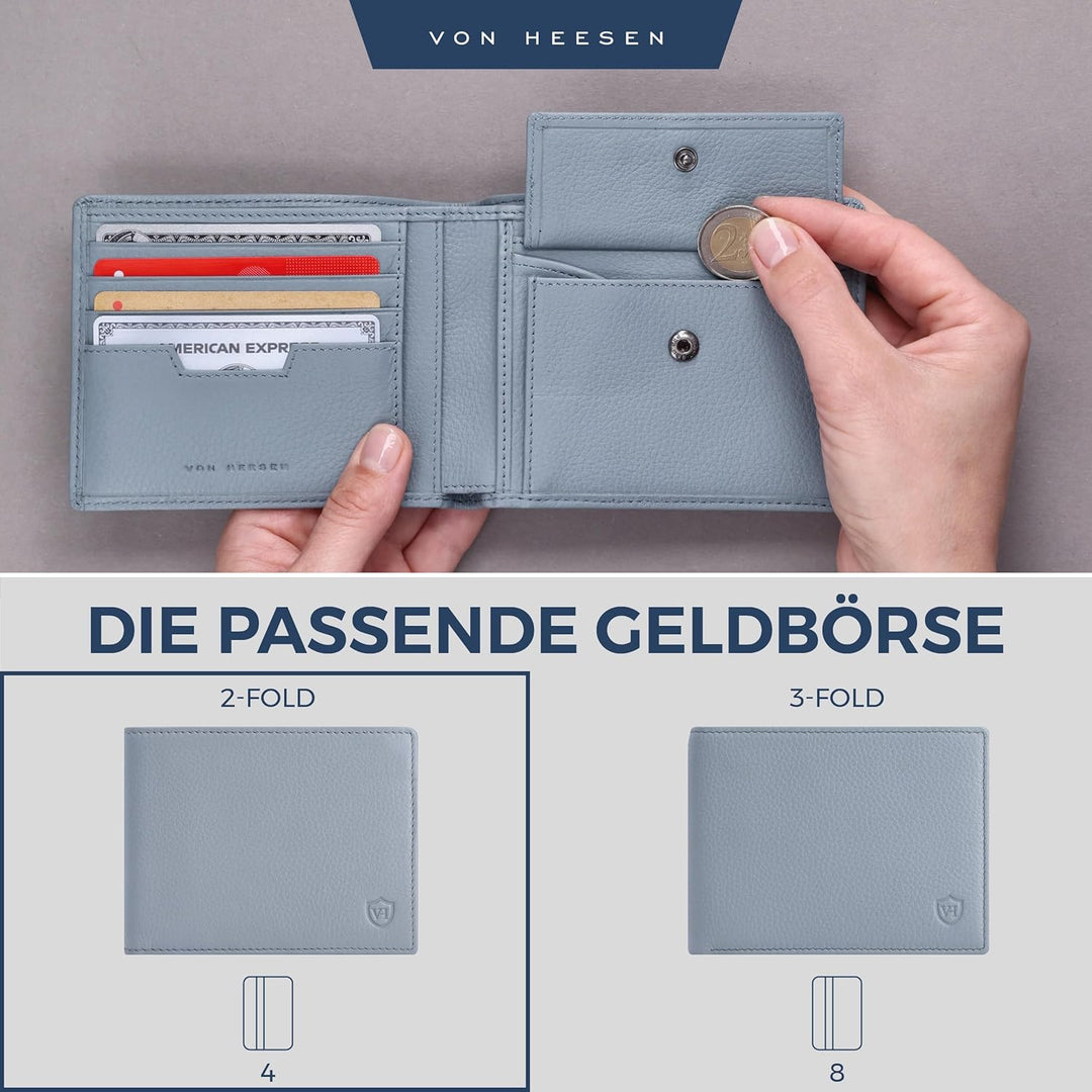 VON HEESEN Leder Geldbörse RFID Schutz I Echtleder Geldbeutel für Damen & Herren I Portemonnaie Brie