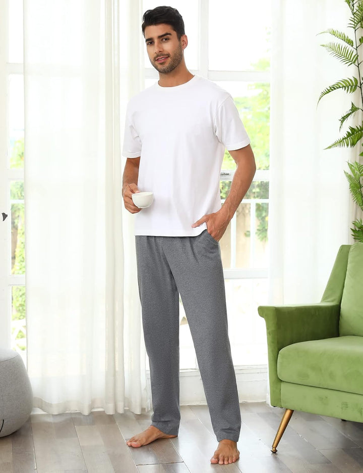 Marvmys 100% Baumwolle Herren Lange Schlafanzughose Einfarbige Pyjamahose Schlafhose Haushose Freize