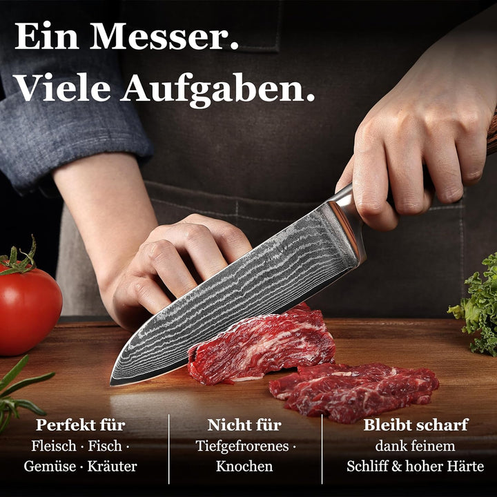 Wakoli EDIB Damastmesser Santoku Messer 17cm Klinge extrem scharf aus 67 Lagen I Damast Küchenmesser