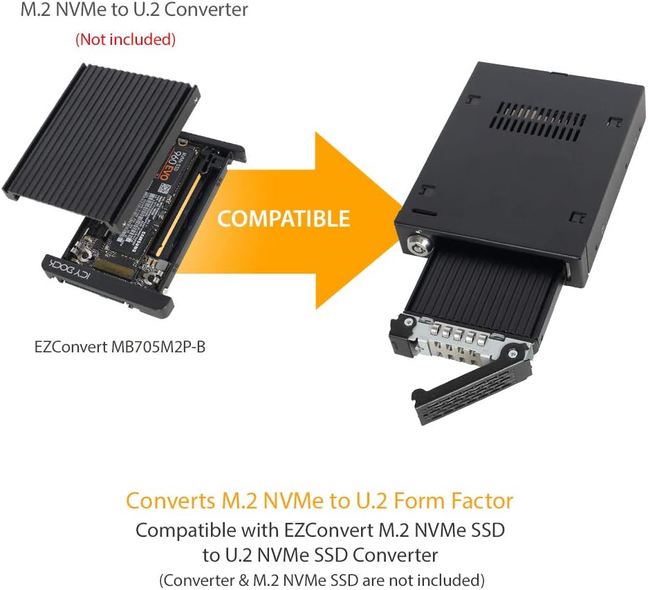 ICY DOCK ToughArmor MB601VK-B - 2,5 Zoll U.2 PCIe 4.0 NVMe SSD Wechselrahmen bis zu 64Gbps - Vollmet