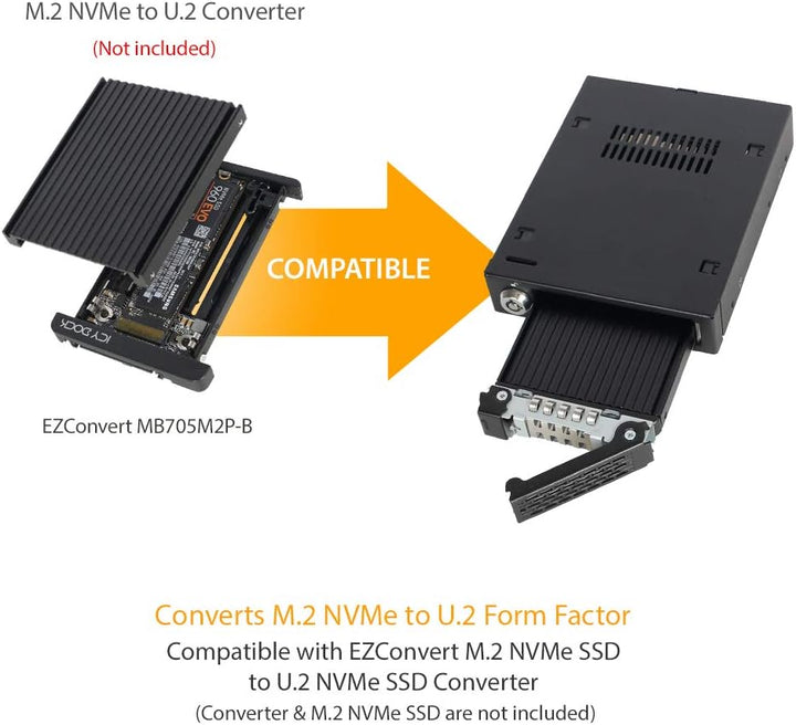 ICY DOCK ToughArmor MB601VK-B - 2,5 Zoll U.2 PCIe 4.0 NVMe SSD Wechselrahmen bis zu 64Gbps - Vollmet
