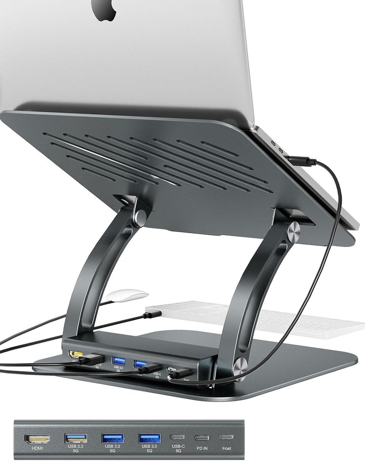 EXSYS EX-1224HM Laptopständer mit Abnehmbarer 7 in 1 USB-C Dockingstation
