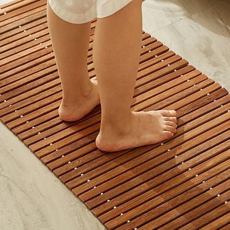 Badematte Holz, Teakholz rutschfest Badvorleger, Duschmatte, Holzduschmatte, Badezimmerteppich, Dusc