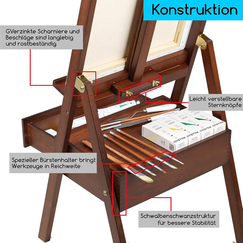 MEEDEN Studio Staffelei, Walnuss Grosse Staffelei mit Schublade, einstellbar (152cm~190cm) Holz Staf