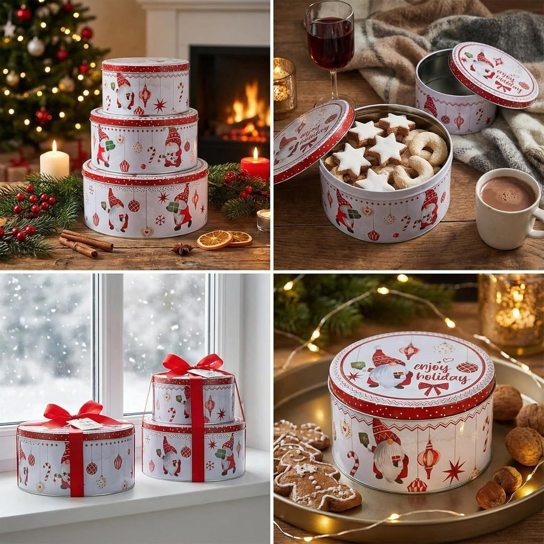 MIJOMA Keksdosen Set Weihnachten – 3er Set Metalldosen mit Deckel – runde Dosen mit Weihnachtsmotiv