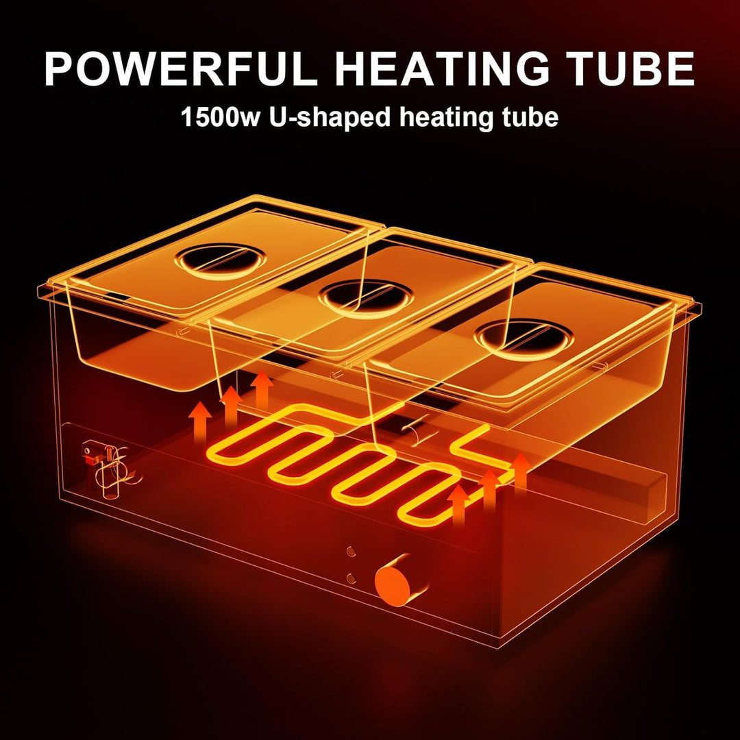 DULNICE Bain Marie Speisewärmer Elektrische Edelstahl 1500W 3 GN-Behältern Wasserbad mit Ablaufhahn,