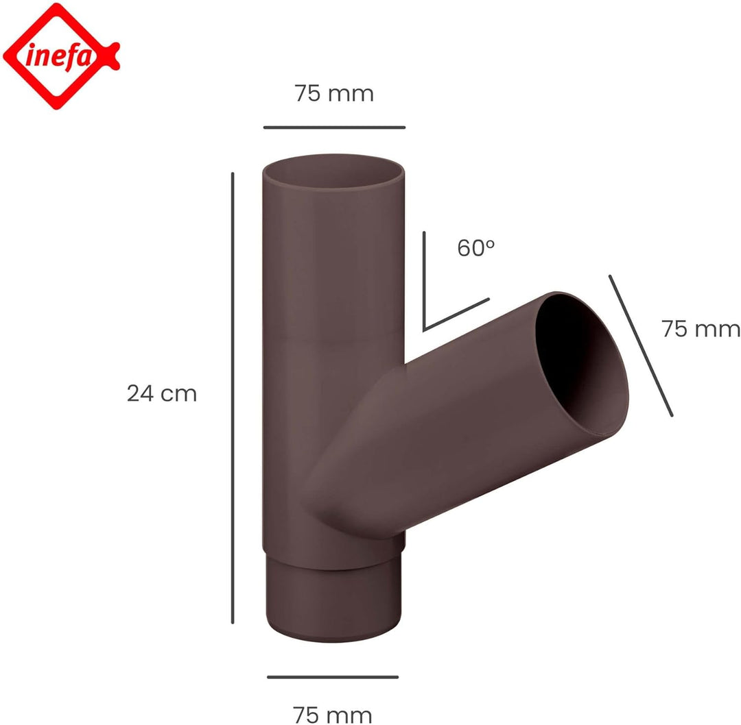 INEFA Abzweiger Fallrohr 60 Grad, PVC DN75/75 Dunkelbraun Zubehör Fallrohr Kunststoff, einfache Stec