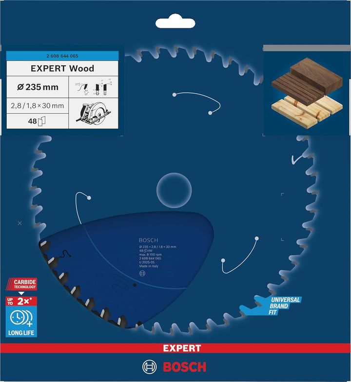 Bosch Professional 1x Kreissägeblatt Expert for Wood (Holz, Sägeblatt Ø 235 x 30 x 2,8 mm, 48 Zähne,