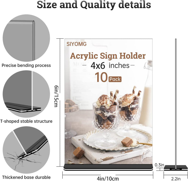 SIYOMG Acryl Schildhalter, 10 Pack 15x10 cm Klarer Kunststoff Display-Ständer, Doppelseitige Vertika
