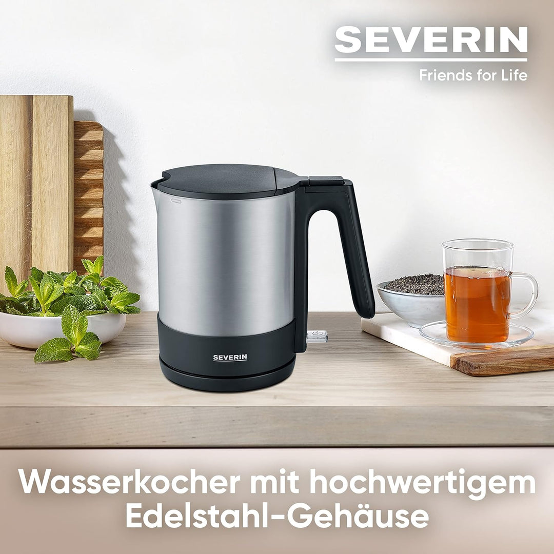 SEVERIN Wasserkocher, leistungsstarker und kompakter Edelstahl Wasserkocher, Kalkfilter, edelstahl/s
