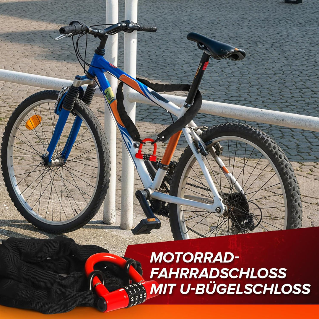 Fahrradschloss Zahlenschloss 4 Stellig, Kettenschloss Fahrrad mit Mini Bügelschloss, Anti-Diebstahl
