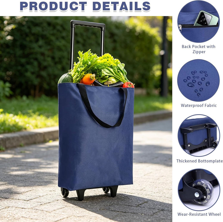 Chingcoo 2-in-1 Einkaufstrolley Klappbar 30L Gross – Leichter Shopping Trolley auf Rollen mit Tasche