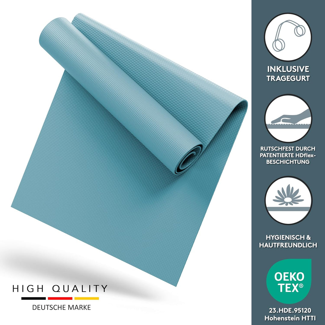 LILENO SPORTS Yoga Matte (180x60cm) inkl. Tragegurt - Sport und Yogamatte extra rutschfest in 4 mm D