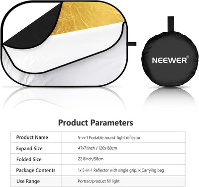 Neewer® 5-in-1-Ovale 120X180cm Faltbare Professionelle Multi-ScheibenLicht-Reflektor mit Durchlässig