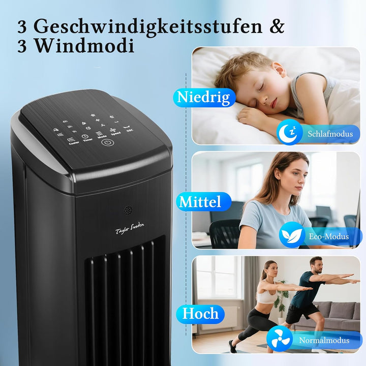Taylor Swoden Turmventilator mit Wasserkühlung leise, 5-in-1 Luftkühler mit ION-Technologie & Aromad