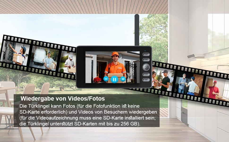 Winnes 1080P Video Türklingel mit Kamera Drahtlose Video Türklingel mit 4,3" Display,170° Weitwinkel