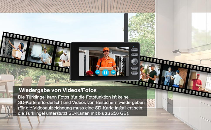Winnes 1080P Video Türklingel mit Kamera Drahtlose Video Türklingel mit 4,3" Display,170° Weitwinkel
