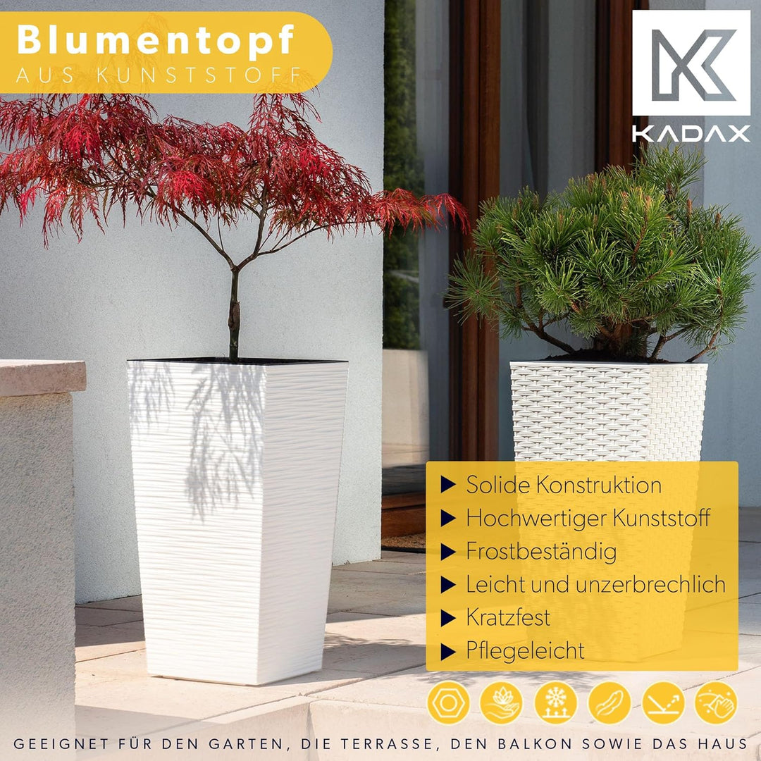 KADAX Pflanzkübel mit Innentopf, Höhe 68cm, Weiss – Wetterfester Blumentopf für Innen & Aussen, idea