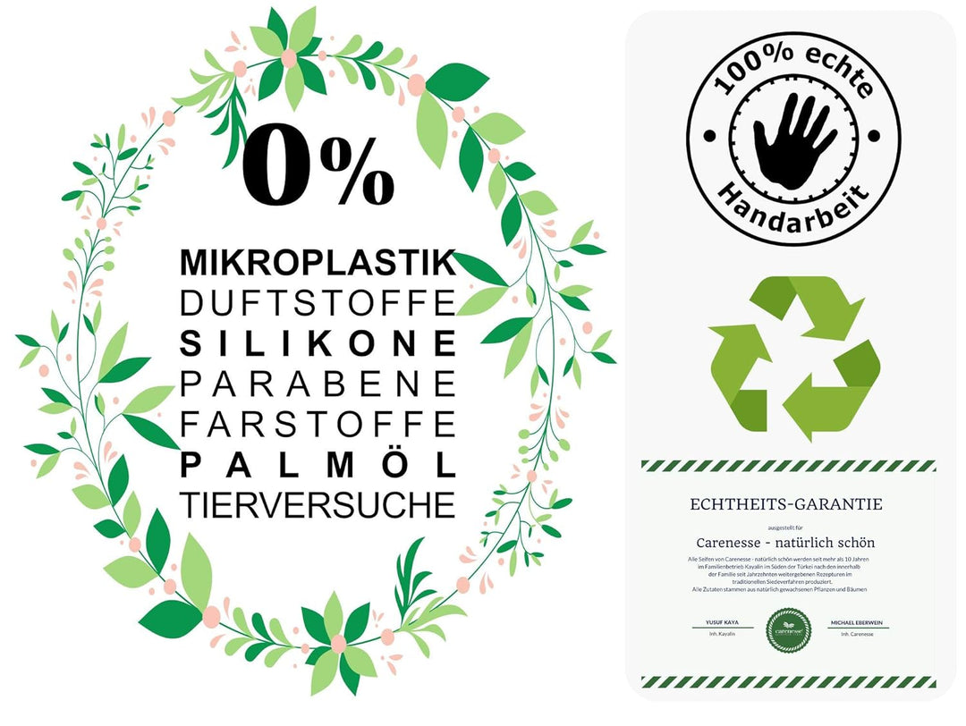 Carenesse Aleppo Seifen Paket Premium Quality 5 Stück 45% Olivenöl 55% Lorbeeröl original Olivenölse