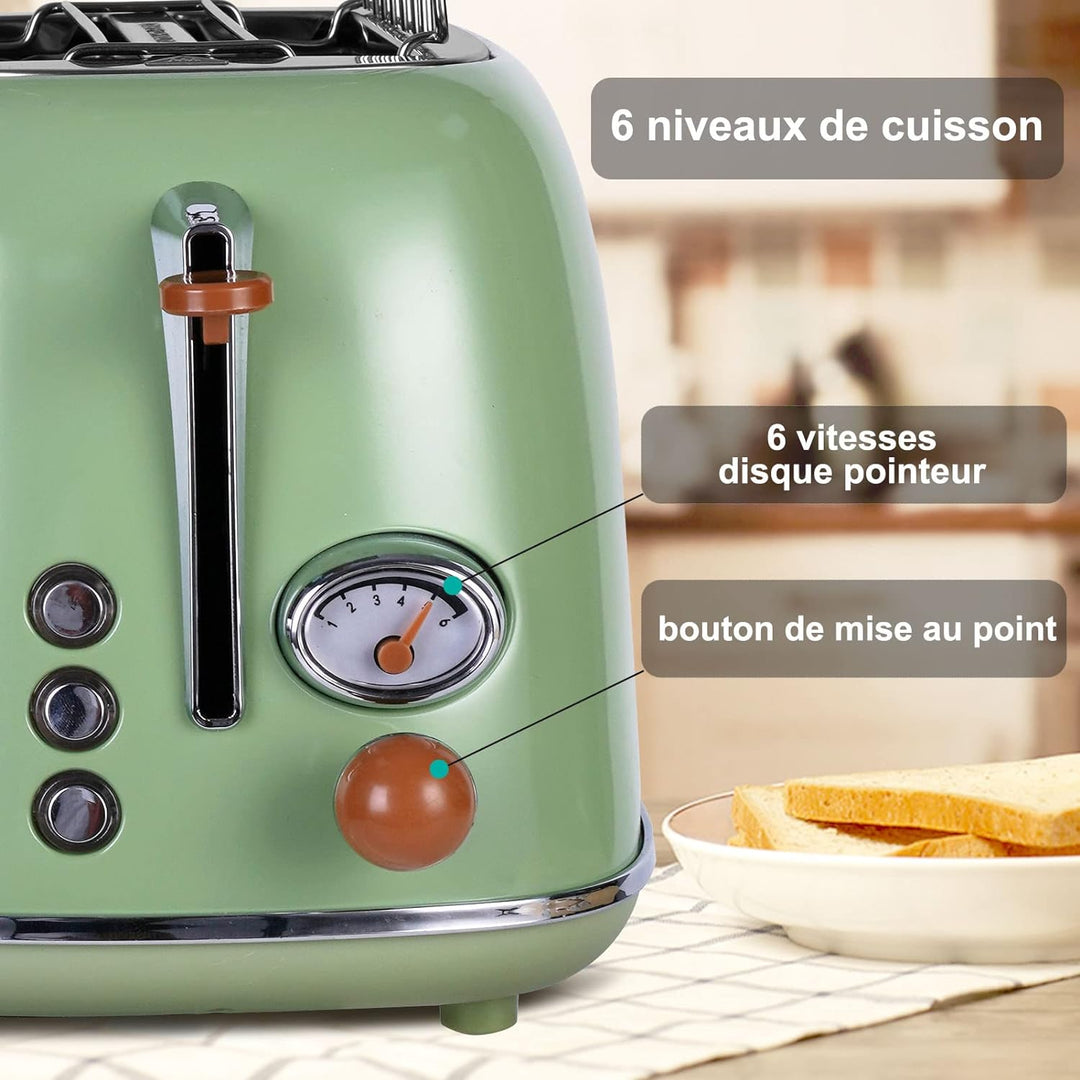 Wiltal Toaster Retro 2 Scheiben 6 Einstellbare Bräunungstufen，Edelstahl mit hochwertige Brötchenaufs