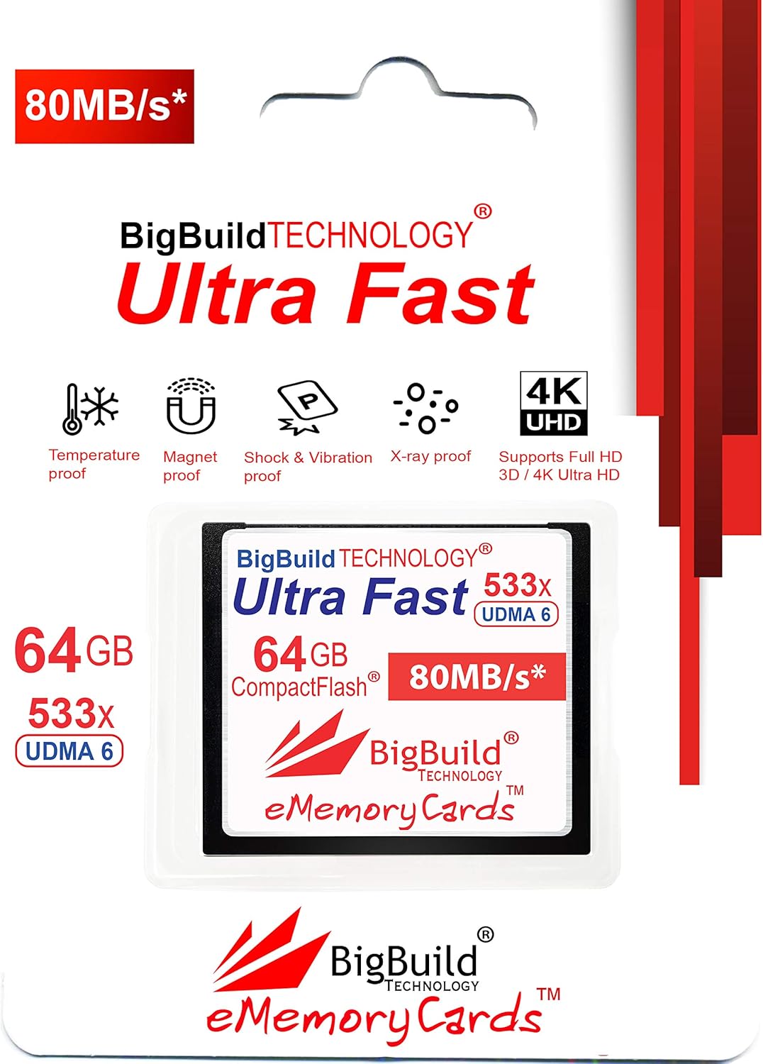 eMemoryCards 64GB Ultra Fast 80MB/s CompactFlash Speicherkarte kompatibel mit Canon 10D/20D/30D/40D/