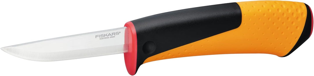 Fiskars Handwerkermesser inklusive Holster mit integriertem Messerschärfer, Gesamtlänge: 20,9 cm, Sc
