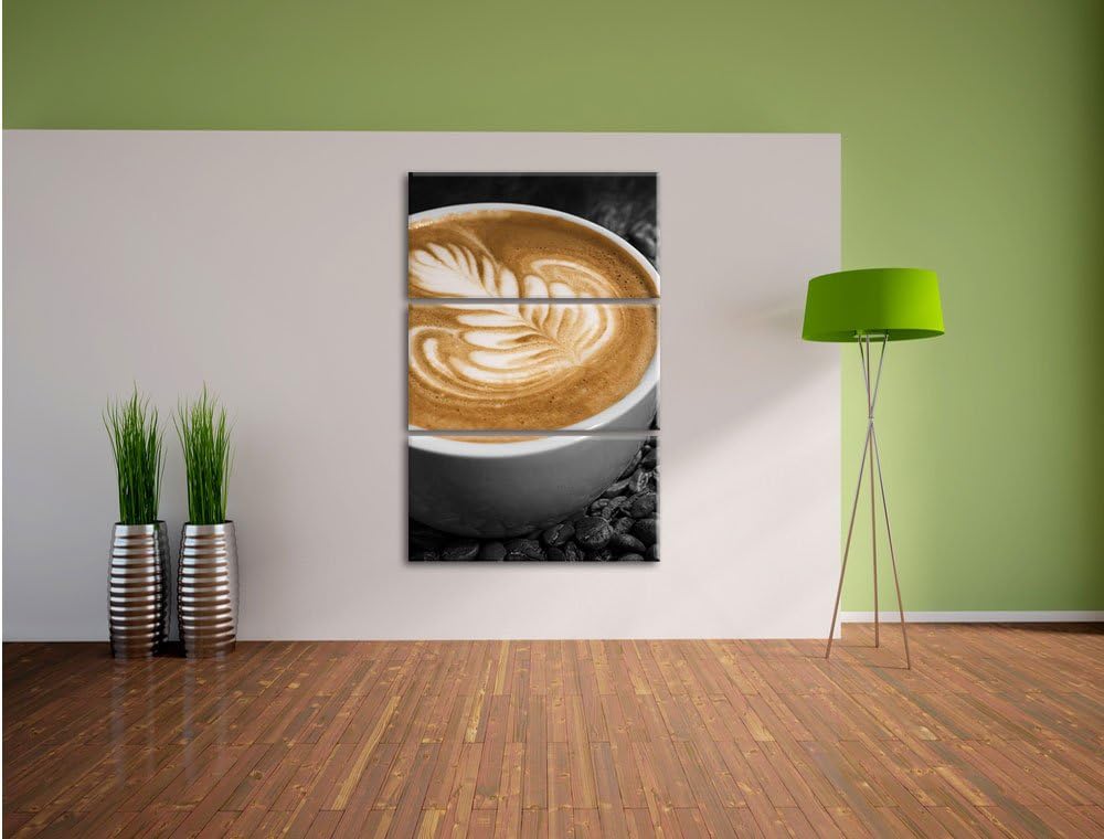 Pixxprint kratives Dekor auf frischem Kaffee 3-Teiler Leinwandbild 120x80 Bild auf Leinwand