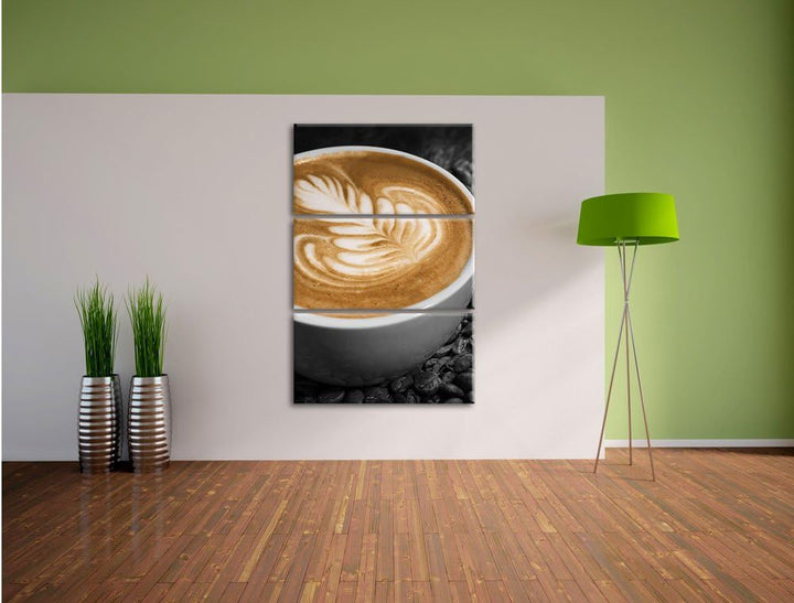 Pixxprint kratives Dekor auf frischem Kaffee 3-Teiler Leinwandbild 120x80 Bild auf Leinwand