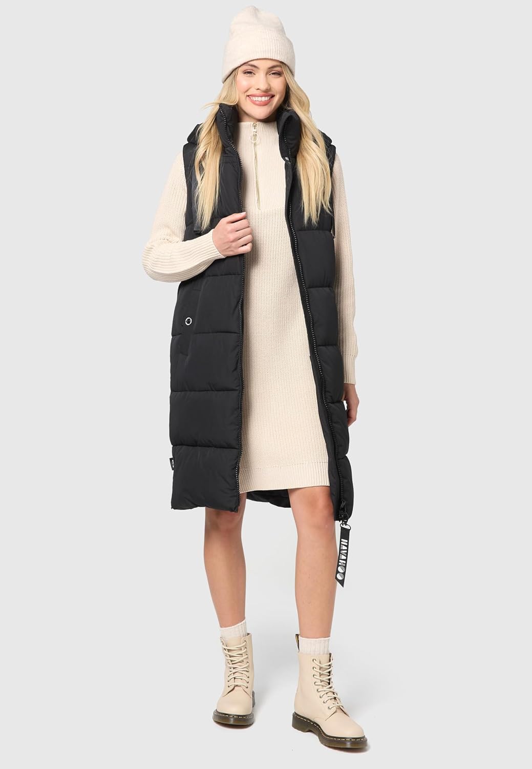 Navahoo Damen ärmellose lange Outdoorweste warme Winterjacke Schnuffelchen XS-3XL S Schwarz, S Schwa