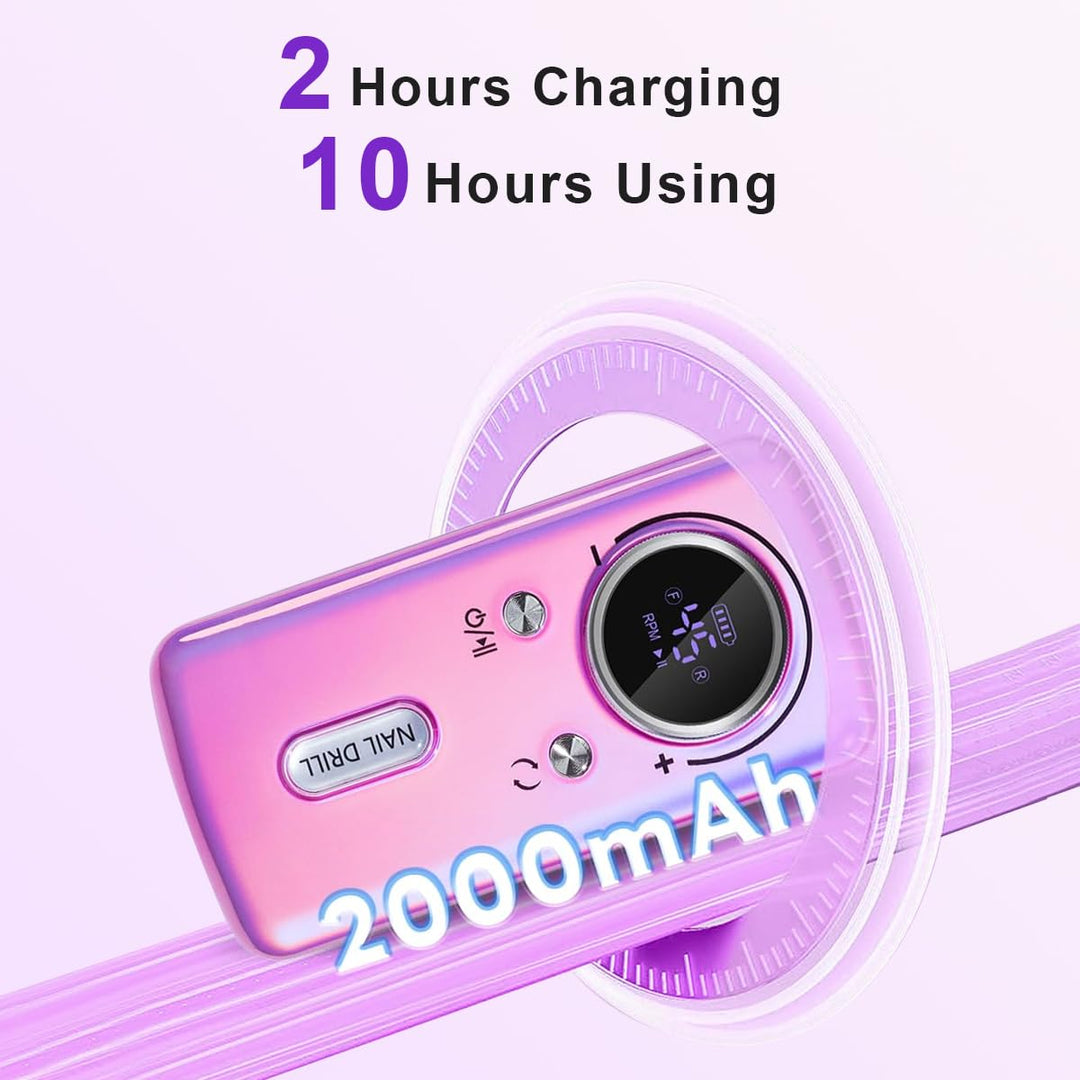 Elektrische Nagelfeile/Nagelfräser 45000 U/min [LCD+12 Köpfe] – Leise aufladbare Nagelmaschine mit 1