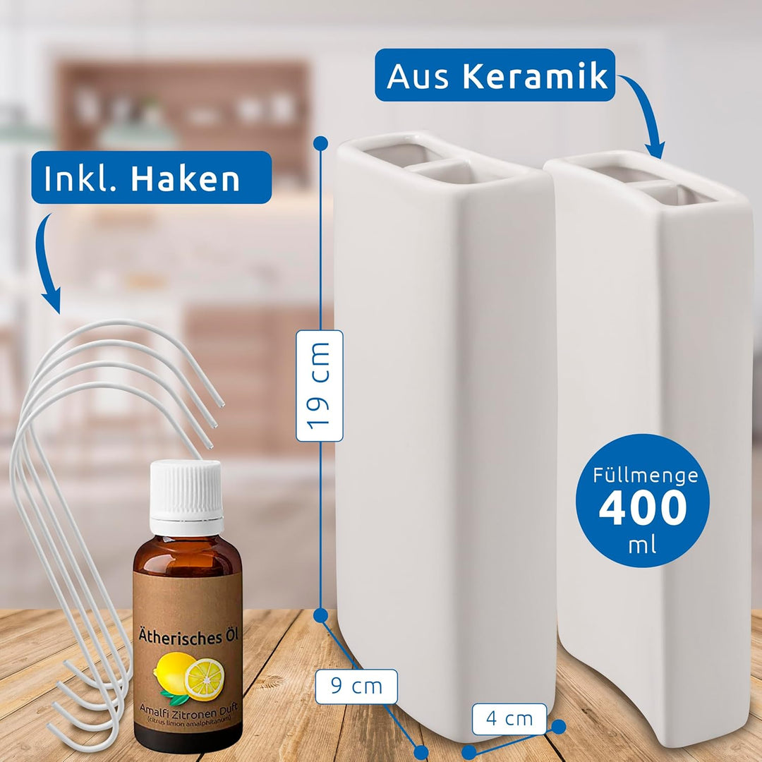 BonAura® Luftbefeuchter Heizung Keramik I Haken & Duftöl [8er Spar-Set, 400ml] I Wasserverdunster fü