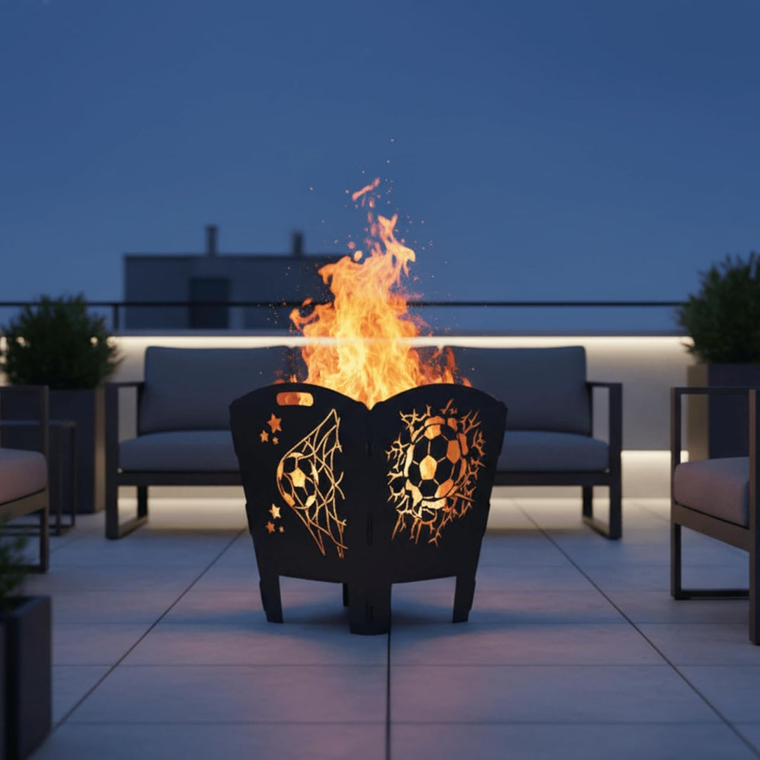 Terma Stahldesign Feuerkorb Fussball inkl. Grillplatte Feuerplatte Feuertonne massiv Stahl Feuerstel