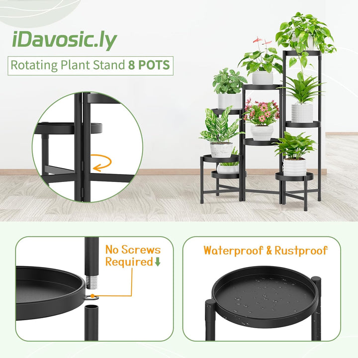 iDavosic.ly 8 Etagen Metall Pflanzenständer Blumentopfständer, Mehrstöckig Pflanzenregal Blumenregal